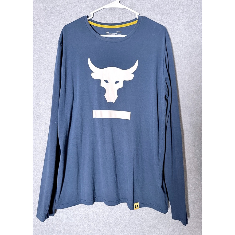 Under Armour Project Rock Brahma Bull Long Sleeve Shirt Large Blue Gym Athletic
